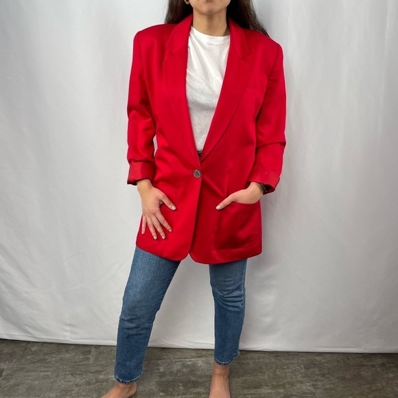 Lord and Taylor One‎ Button Blazer in Red Size 8 Petite - Picture 7 of 7